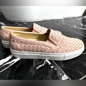 M. Gemi Pink Leather Woven Slip On Sneakers